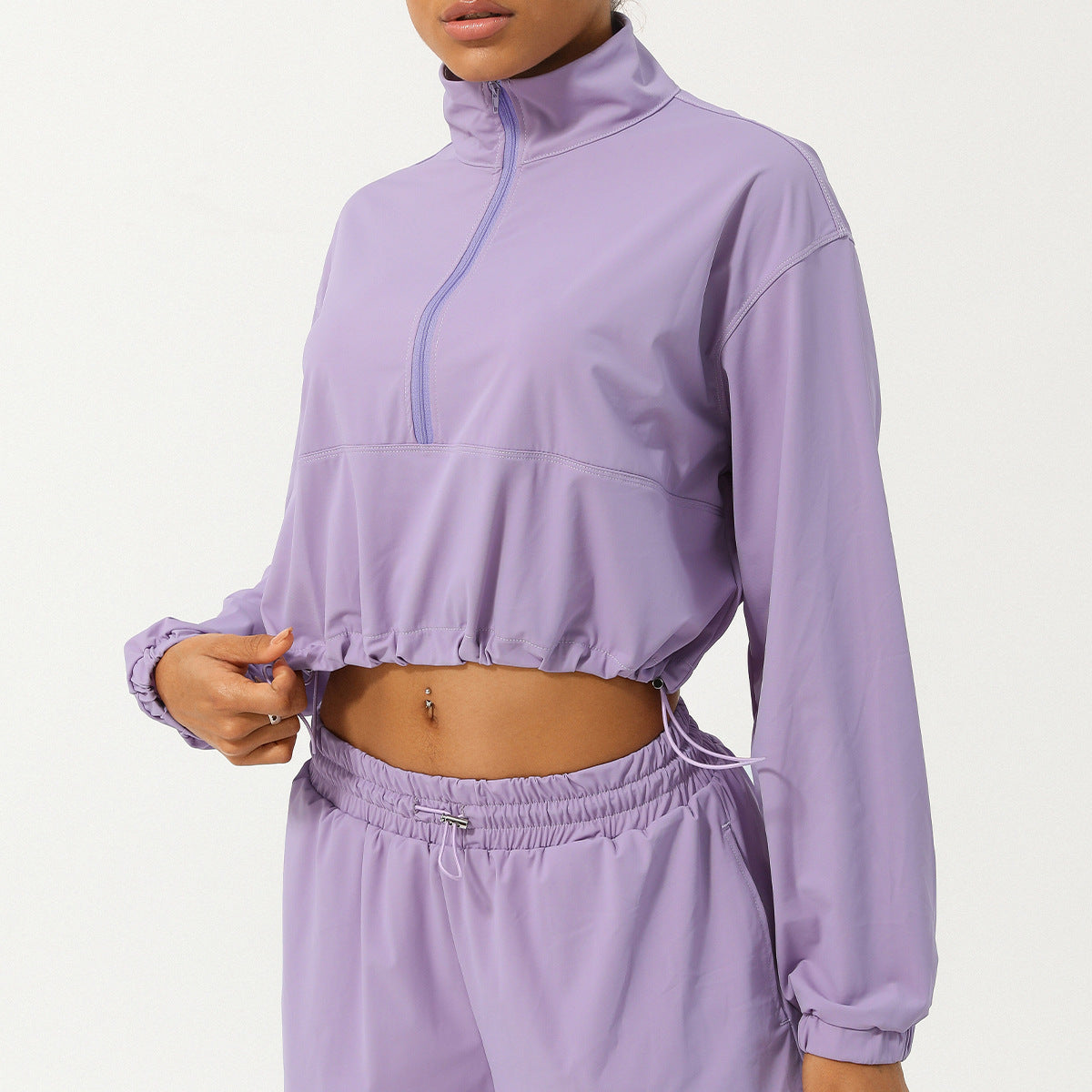 Veste de yoga décontractée à col montant et demi-fermeture éclair pour femme