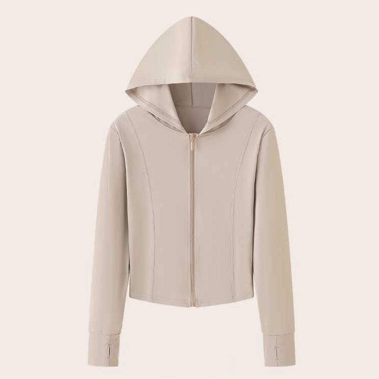Chaqueta con capucha y cremallera de poliéster de color sólido informal para mujer