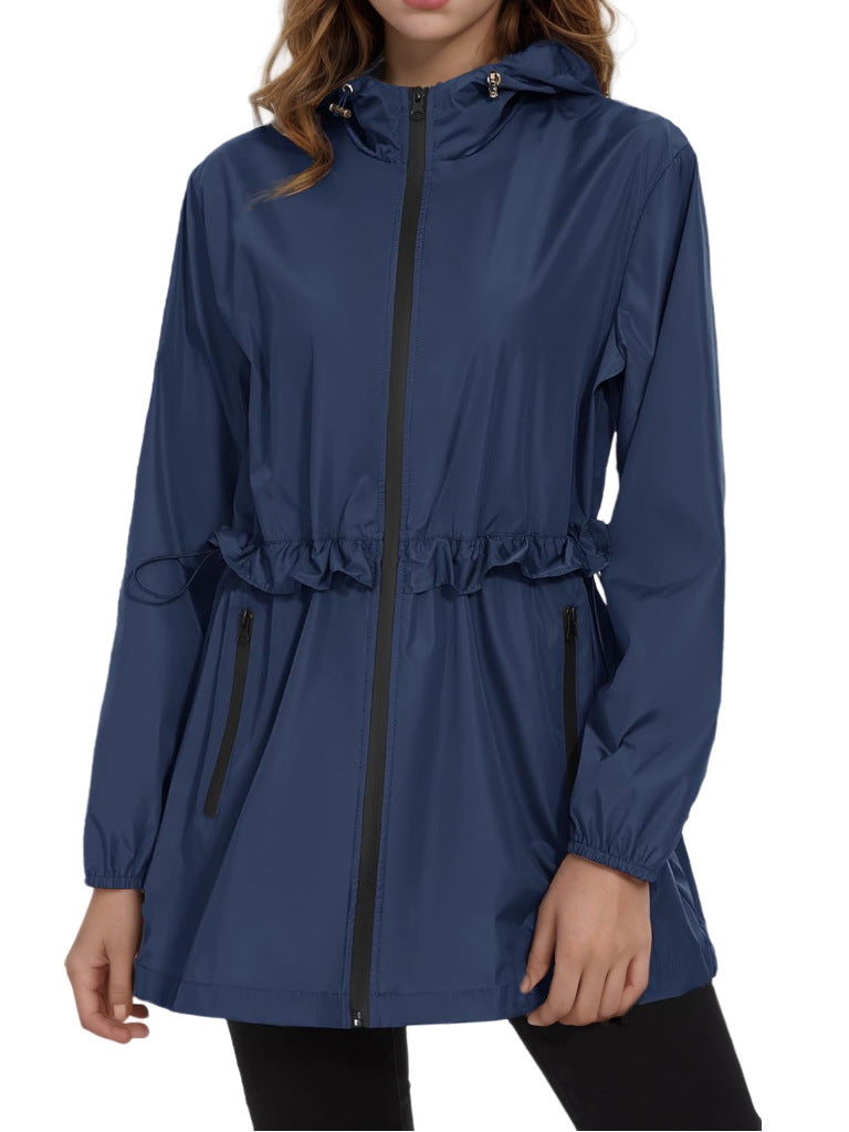 Sudadera impermeable informal de manga larga en color liso para mujer