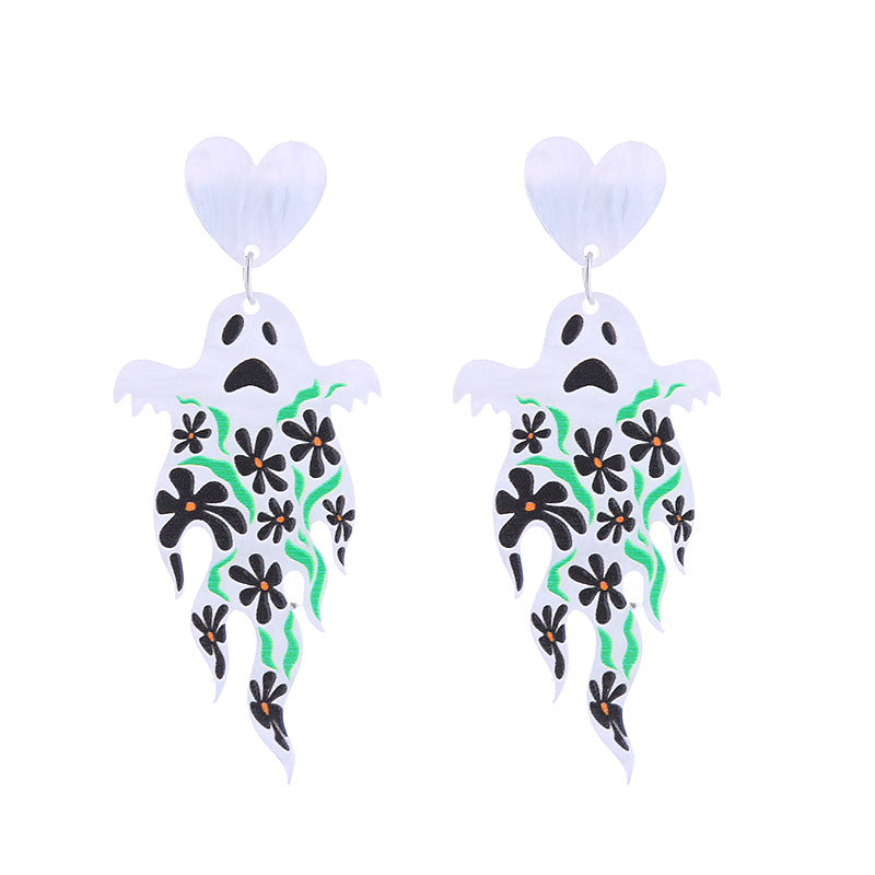 Halloween Women Funny Creative Acrylic Pumpkin Skeleton Ghost Earrings