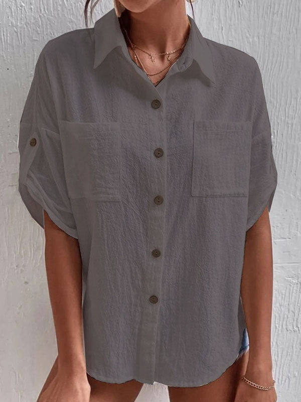 Blusas de lino y algodón de color liso a la moda para mujer