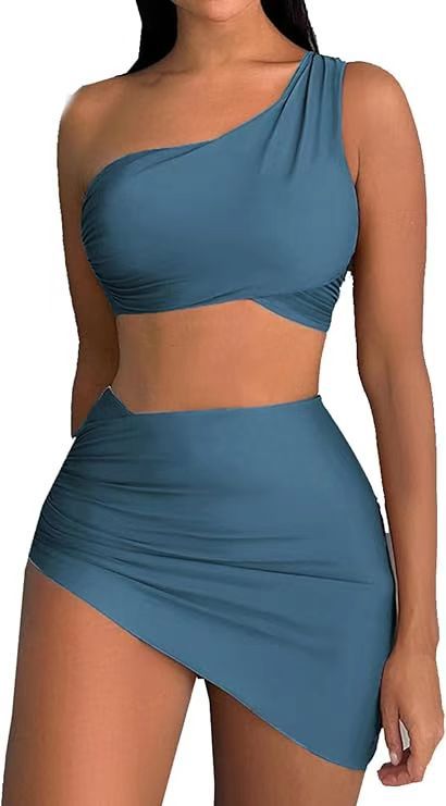 Bikini sexy de color sólido con hombros inclinados para mujer