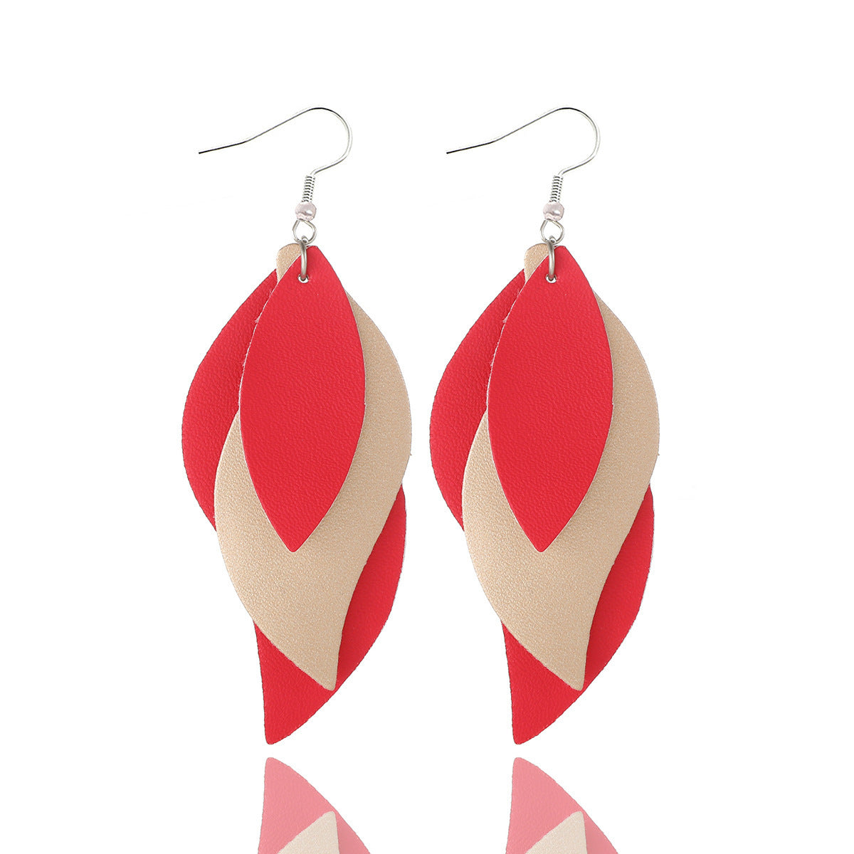 Women Fashion Pu Leather Triple Leaf Shape Earrings