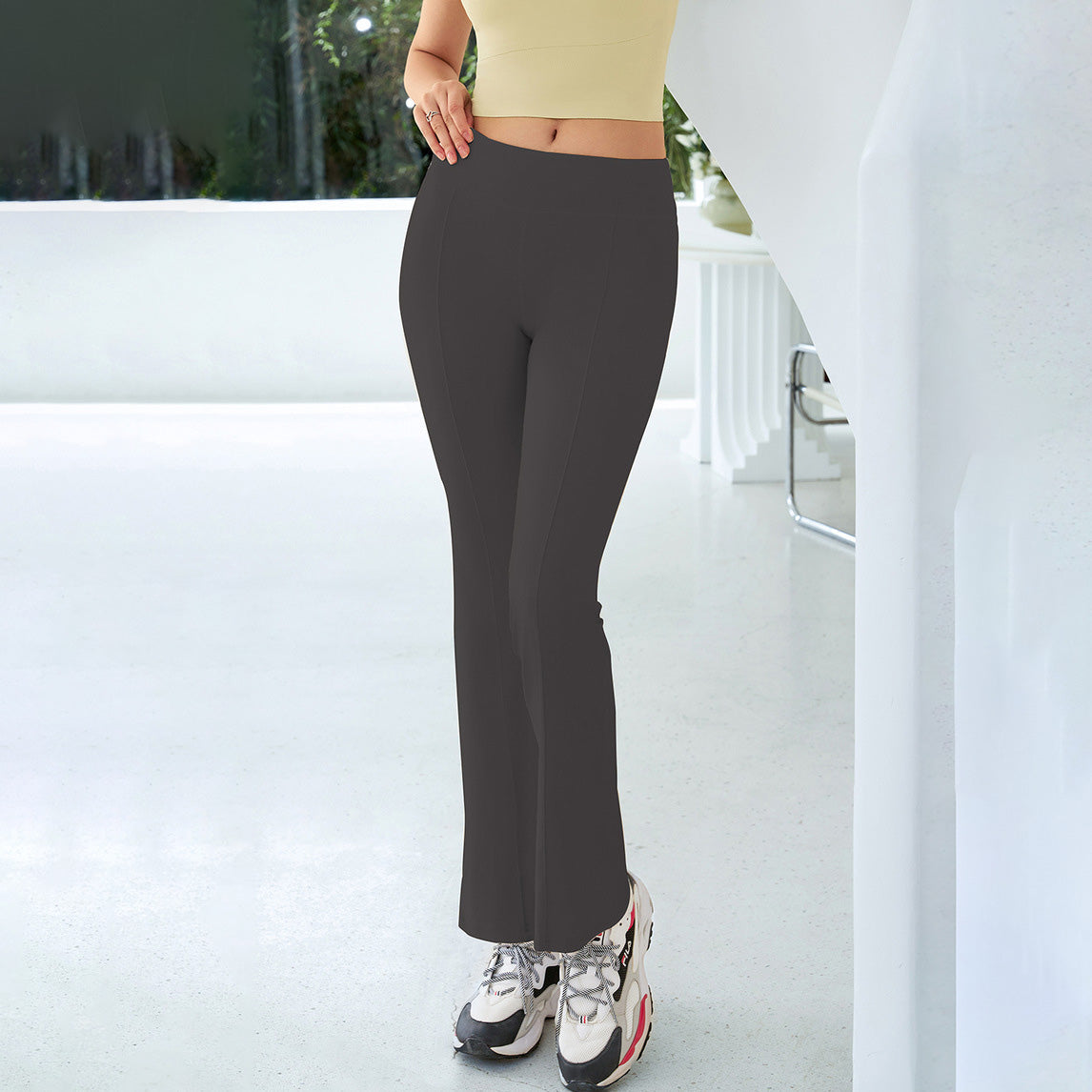 Pantalones de yoga de cintura alta de color sólido casuales de moda para mujer