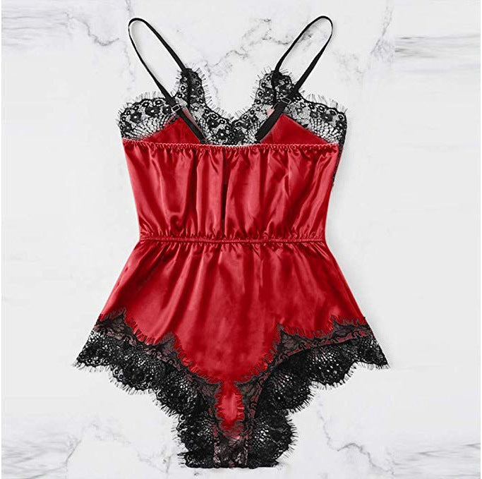 Women Pajamas Imitation Silk Homewear Lace Sleepwear
