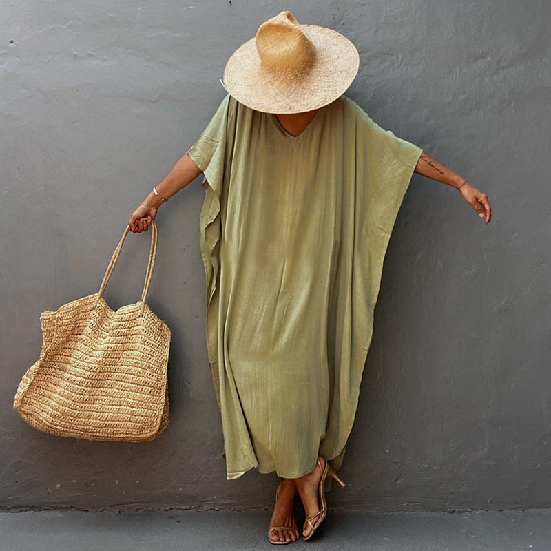 Túnicas casuales de playa para mujer, de colores sólidos, para vacaciones