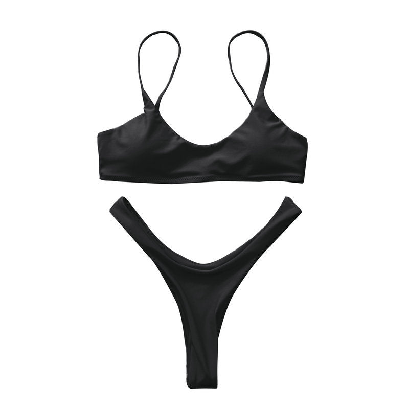 Traje de baño bikini sexy sencillo de color sólido para mujer