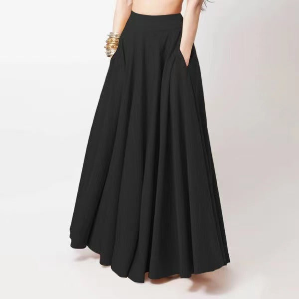 Falda larga informal de color liso para mujer, de poliéster, holgada.