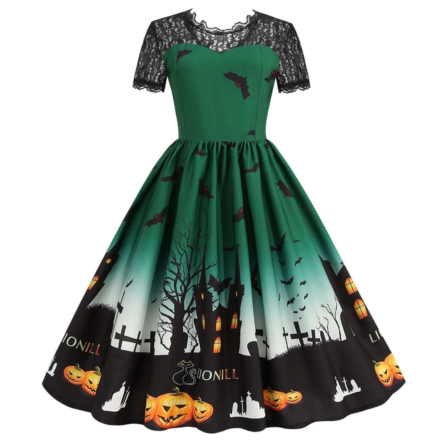 Robe en dentelle décontractée à imprimé citrouille d'Halloween pour femme