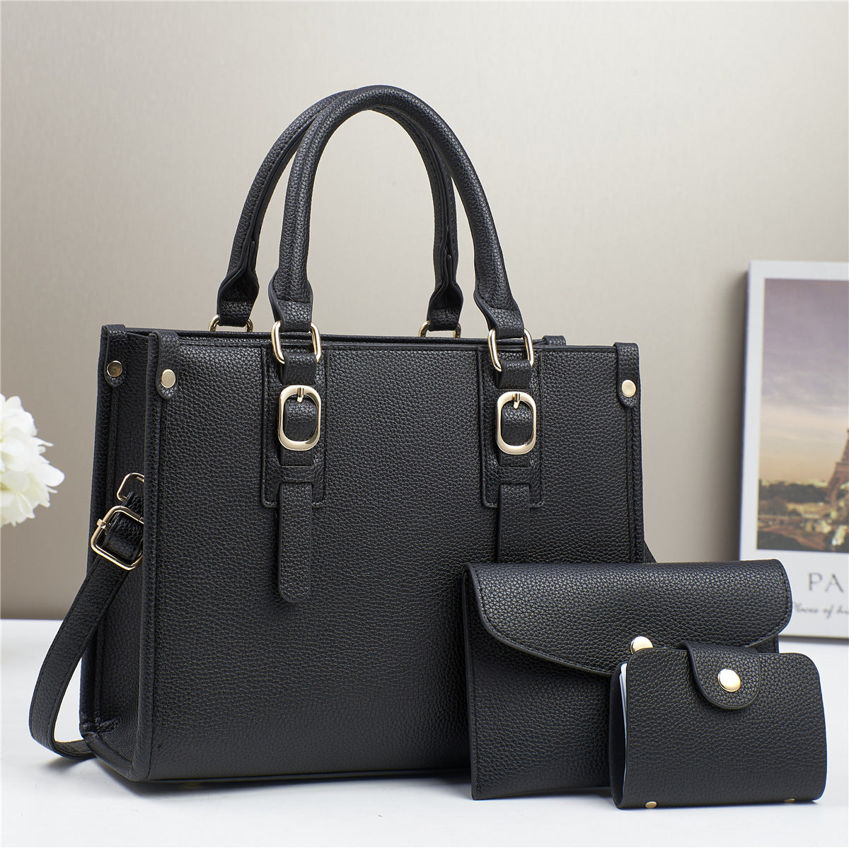 Classic Litchi Pattern Women Bag Set with Multiple Colors