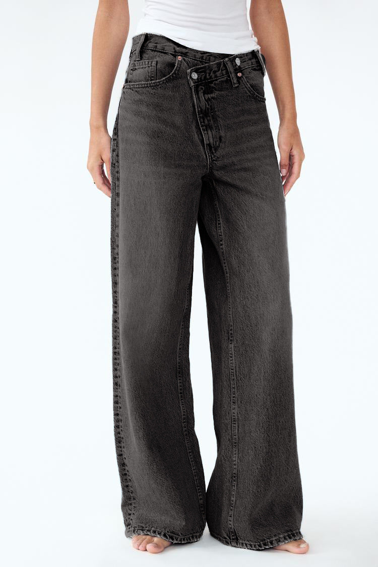 Women Fashion Casual Solid Color Straight Jeans
