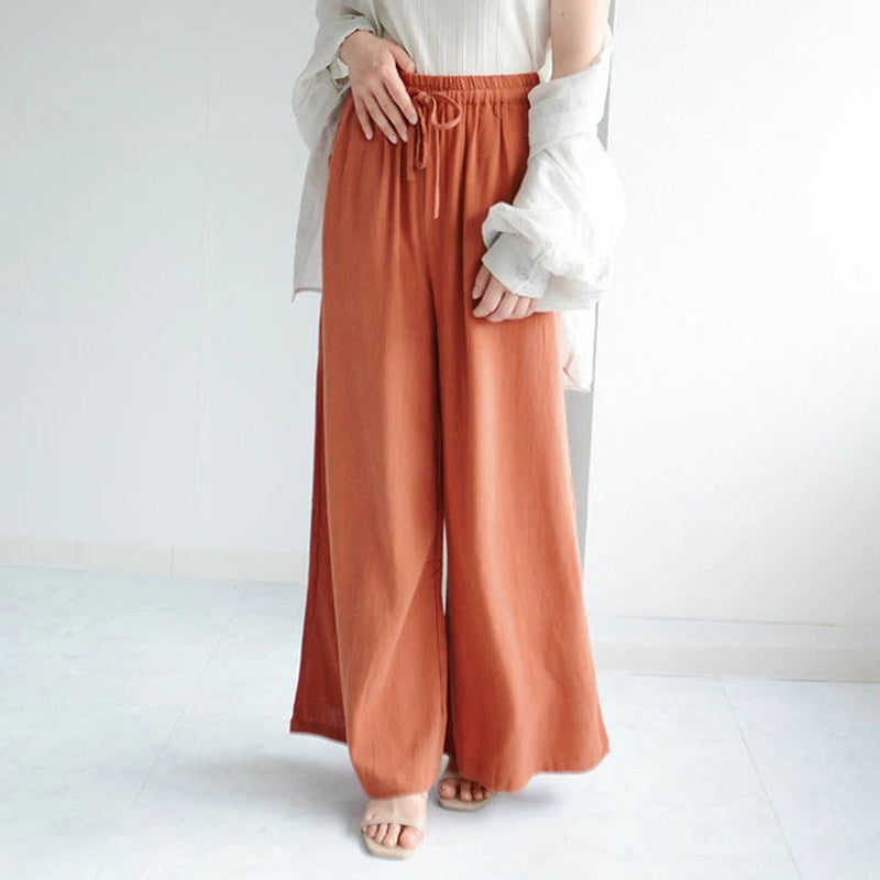 Women Casual Loose Solid Color Linen Cotton Pants