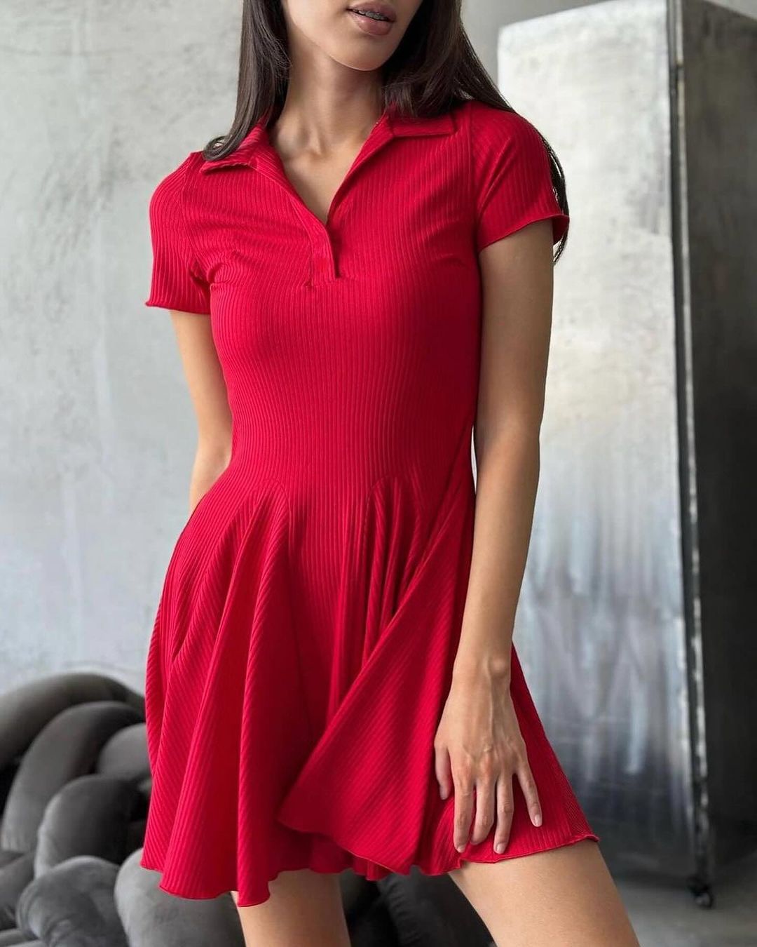 Women Fashion Simple Solid Color Lapel Dress