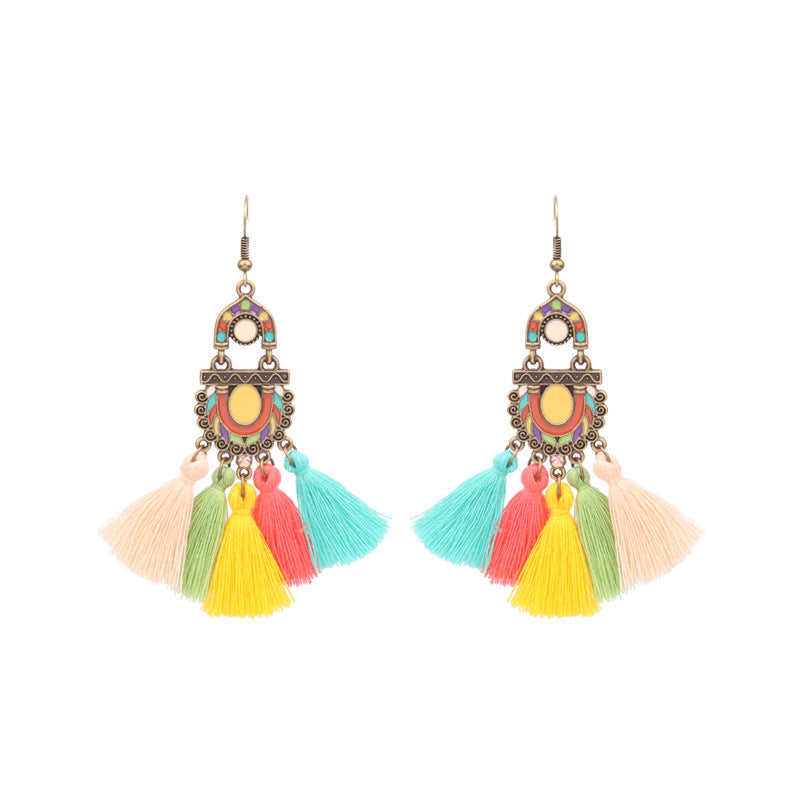 Boucles d'oreilles à pompons créatives de style ethnique bohème rétro