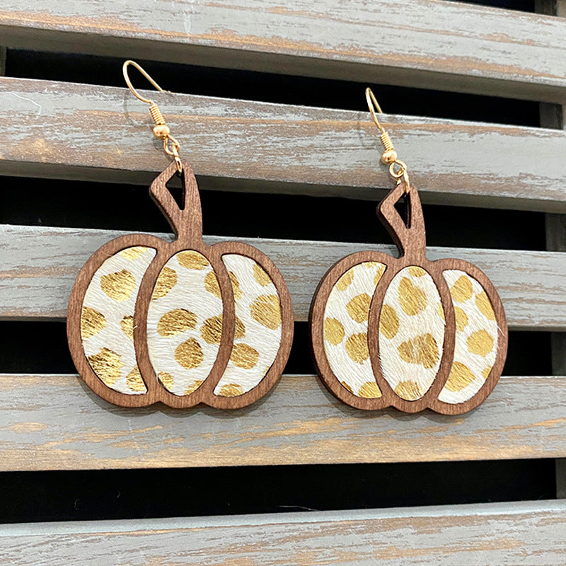 Pendientes de calabaza hueca con diseño de leopardo para mujer, de Halloween