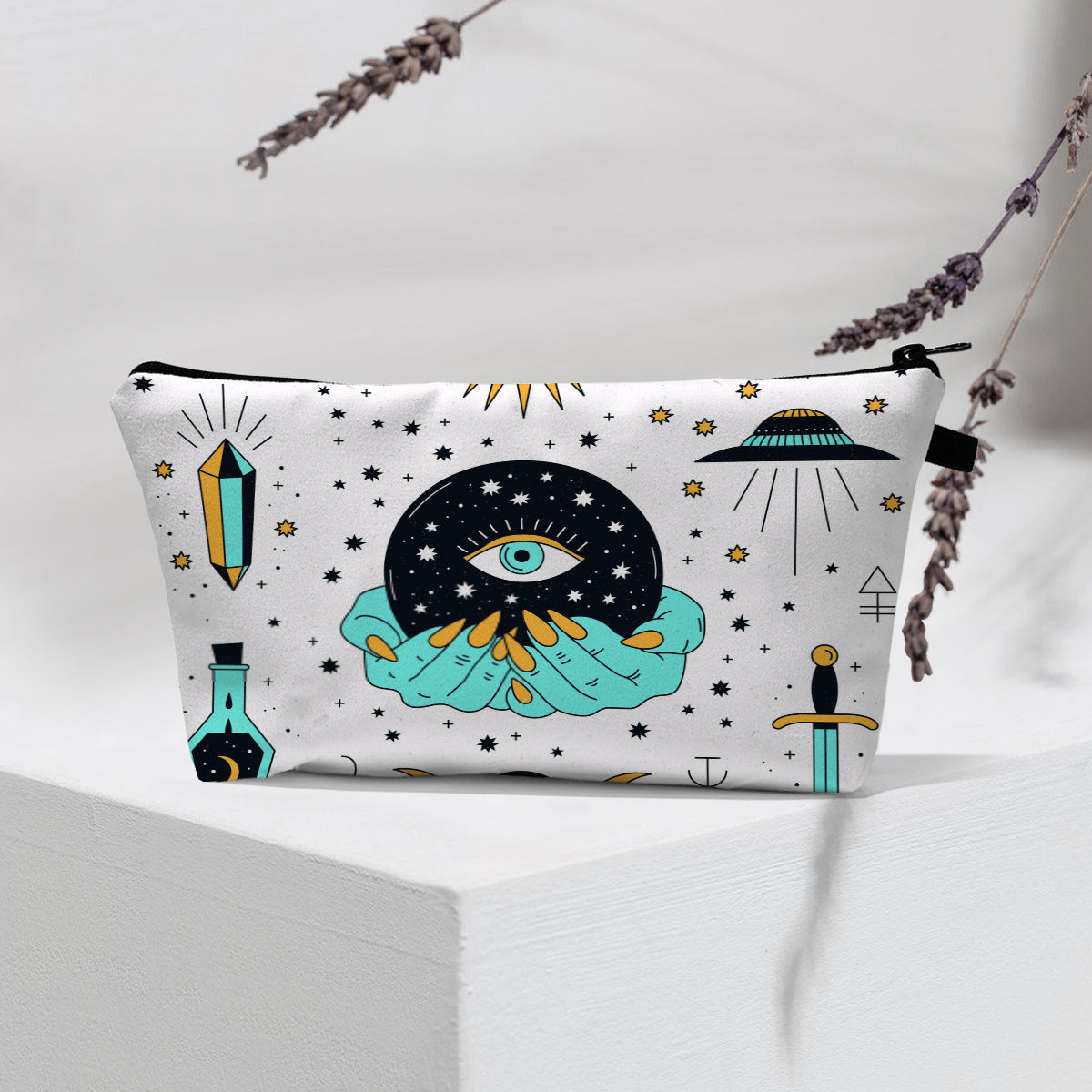 Bolsa de cosméticos portátil con diseño de mal de ojo para mujer