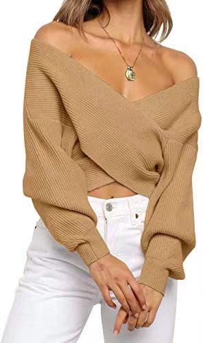 Women Autumn And Winter Cross V-Neck Knitted Sweater