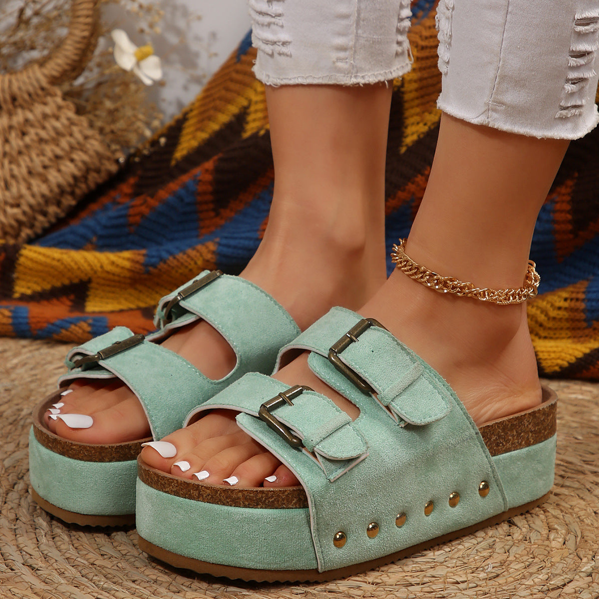 Plus Size Platform Rivet Women Beach Slippers
