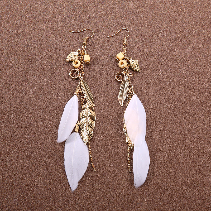 Bohemian Ethnic Style Retro Tassel Feather Earrings