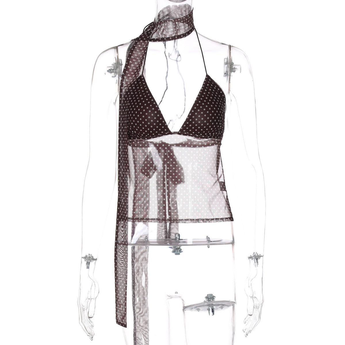 Haut court sexy à lacets et imprimé pois pour femme