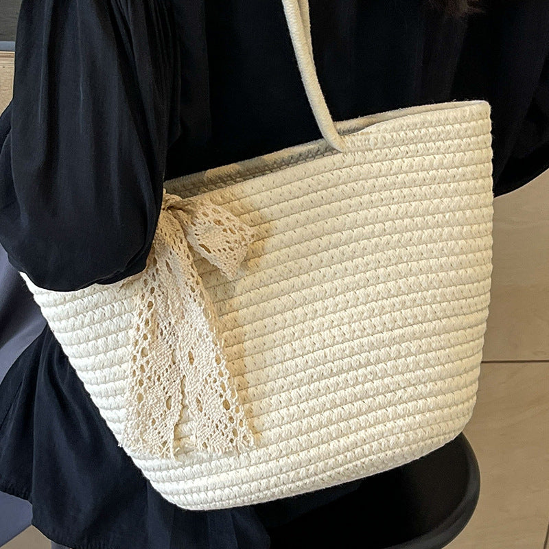 Large Capacity Woven Cotton Tote Beach Bag