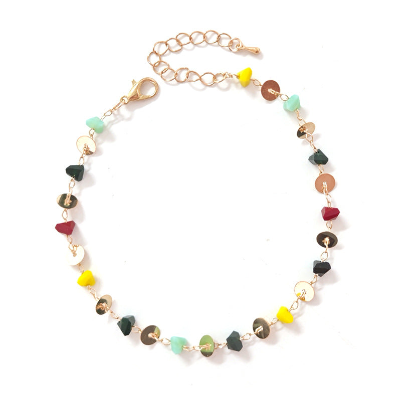 Chaîne de pied simple en pierre d'agate multicolore naturelle de style bohème pour femme