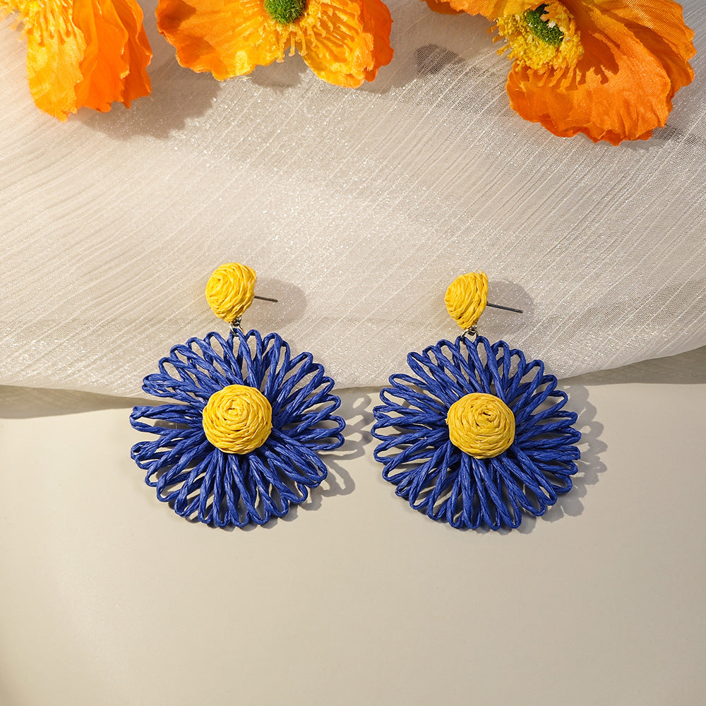 Bohemian Holiday Style Handmade Braided Floral Earrings