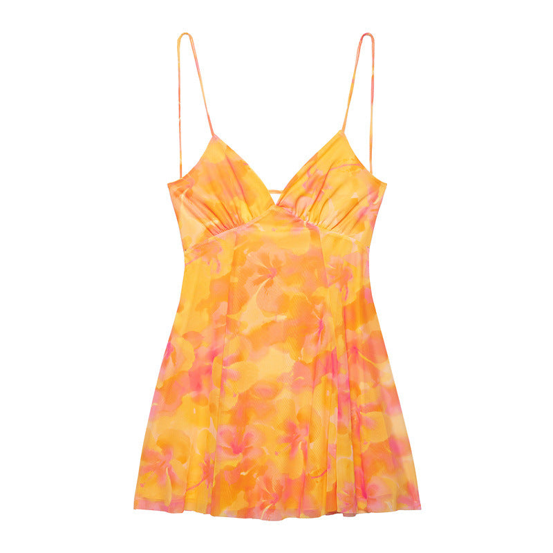 Summer Floral Leaf Leopard Polka Dot Sling Dress - Elegant Polyester Style