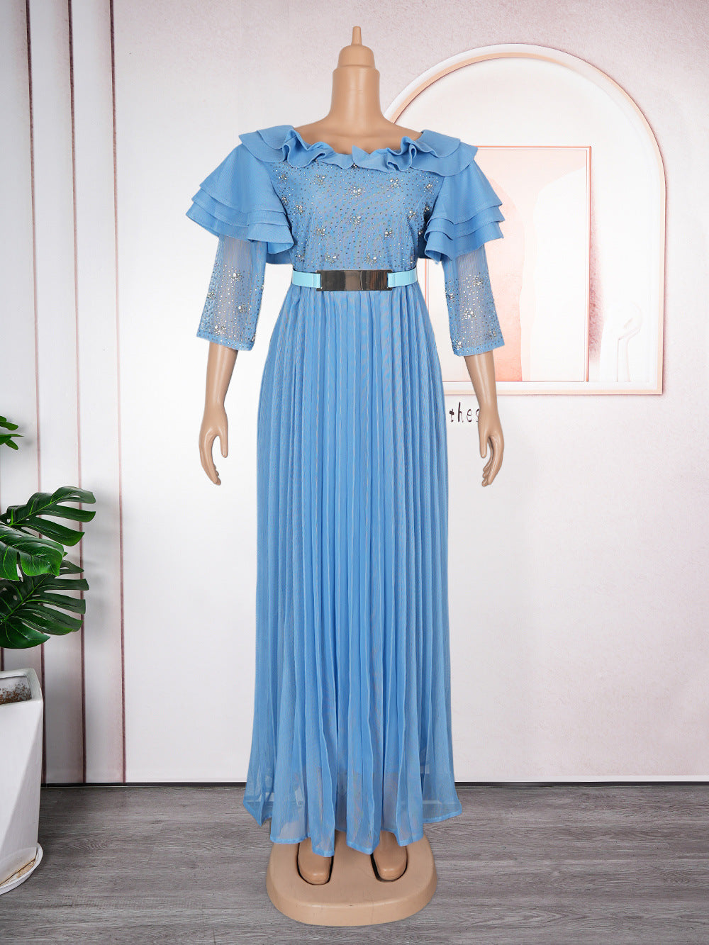African Women Plus Size Elegant Ruffled Dress