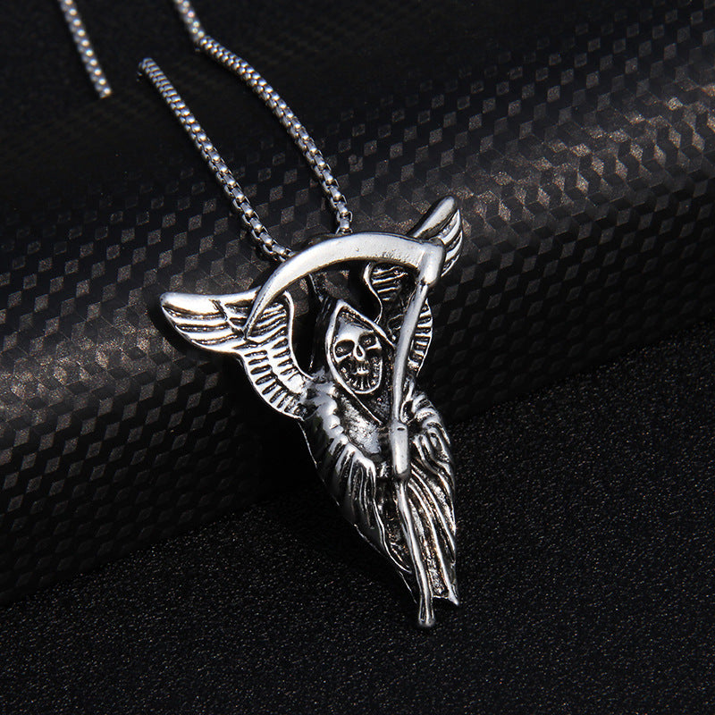 Collar unisex de Halloween con cruz de pez, calavera y mano de diablo
