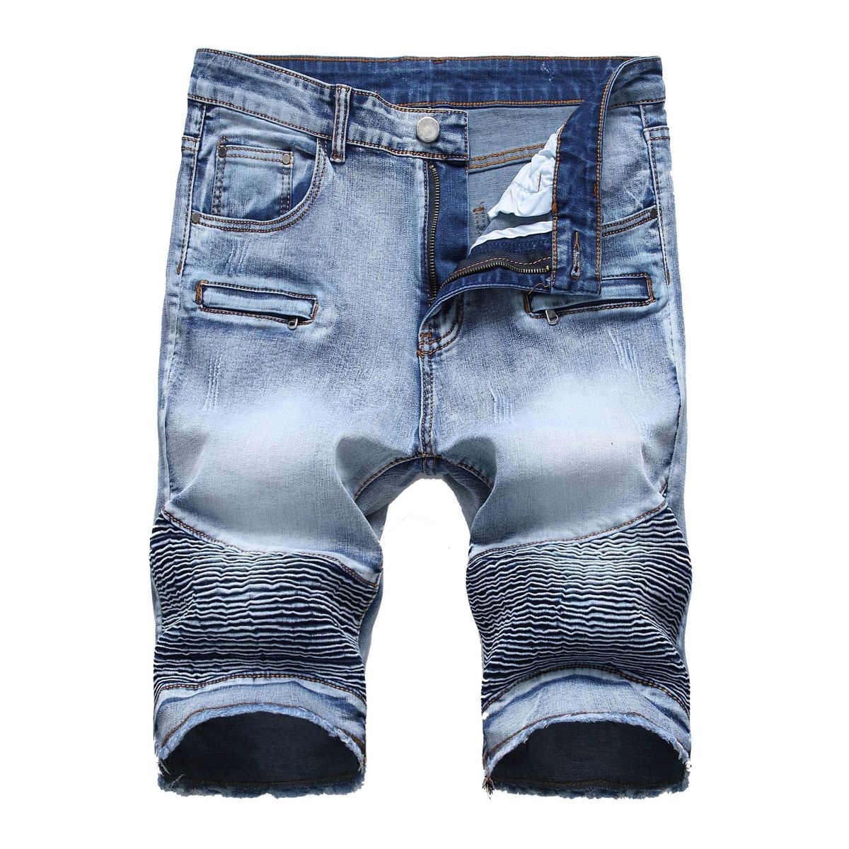 Men Fashion Casual Zipper Wrinkle Stretch Denim Shorts