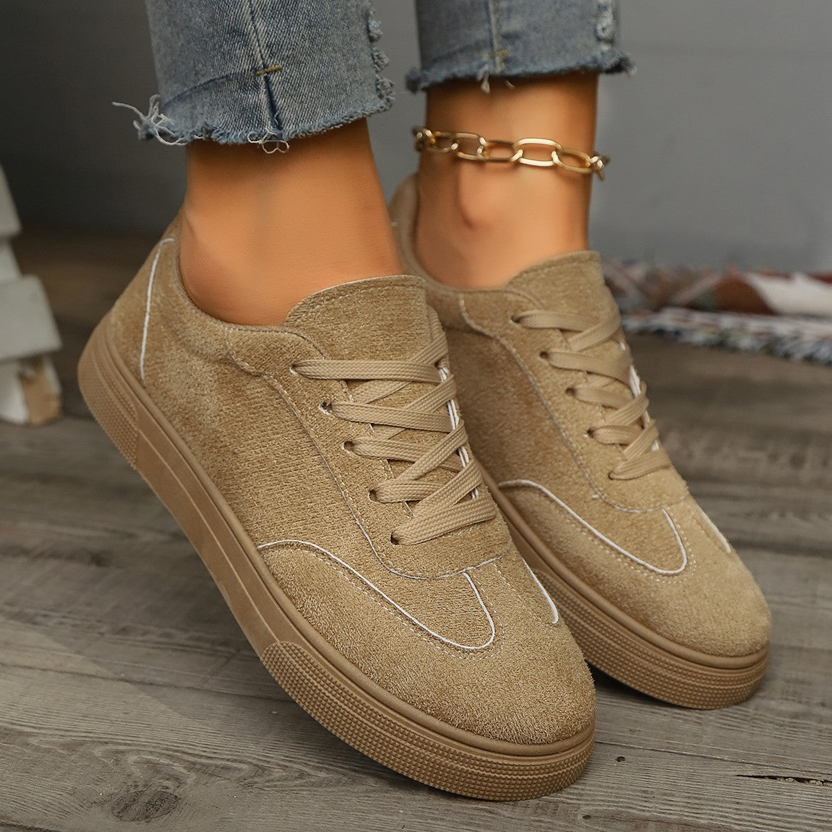 Zapatillas planas informales de ante de color liso para mujer