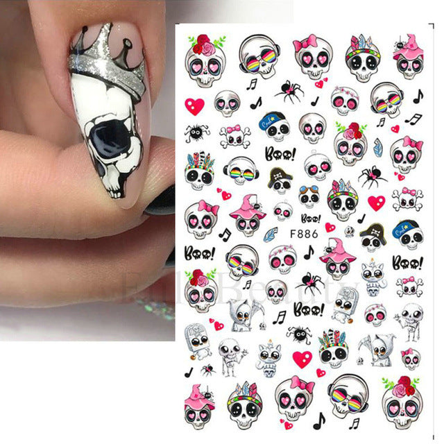 Halloween Ghost Skull Nail Art Stickers With Cartoon Design