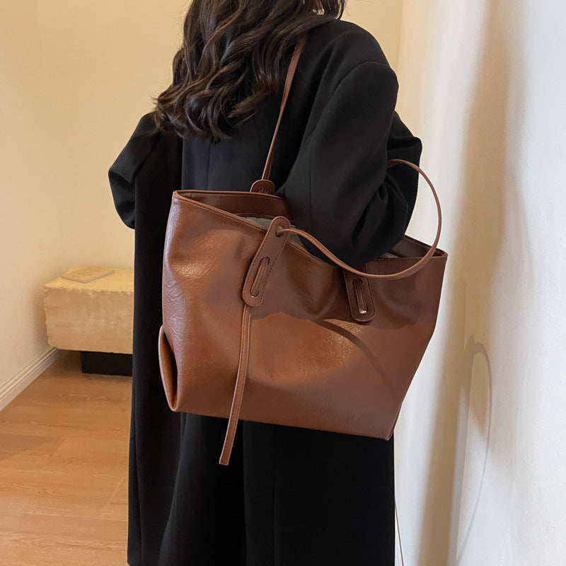 Grand sac fourre-tout décontracté de couleur unie pour femme
