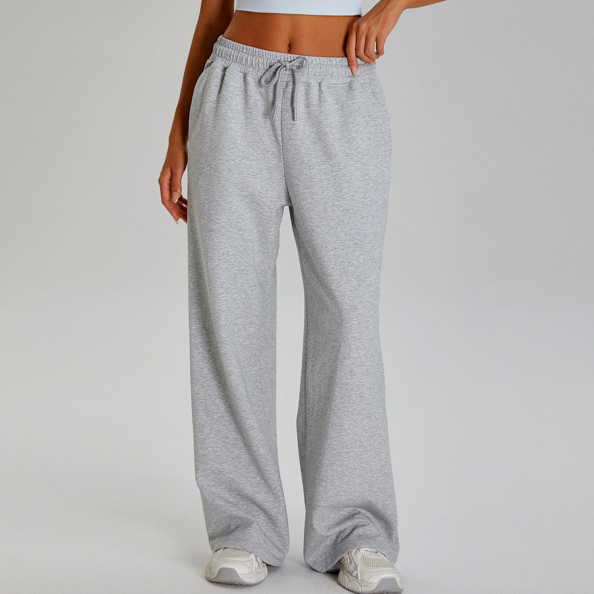 Pantalones anchos informales holgados con cordón para mujer