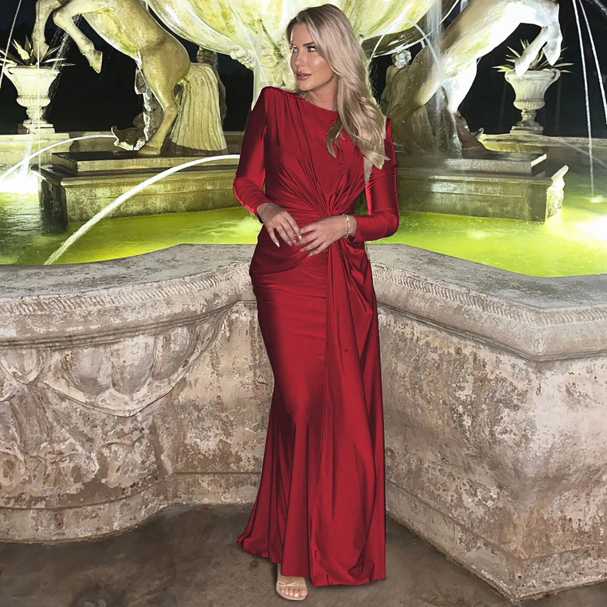 Women Fashion Elegant Irregular Pleated Dress