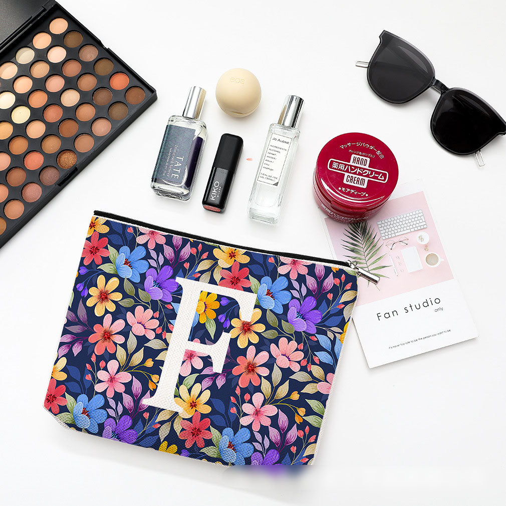 Bolsa de cosméticos pequeña con diseño floral, impermeable, de algodón y lino