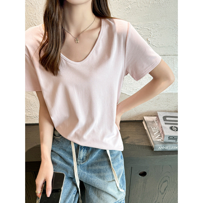 Camiseta holgada informal de verano para mujer, de color liso