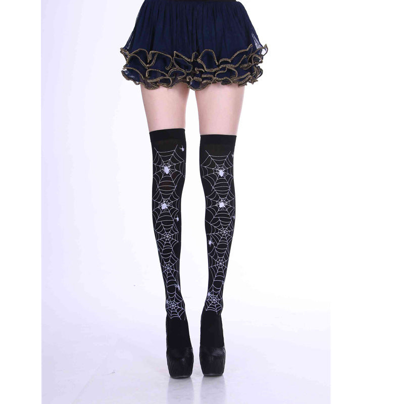 Calcetines largos de tubo con calavera cruzada de Halloween para mujer