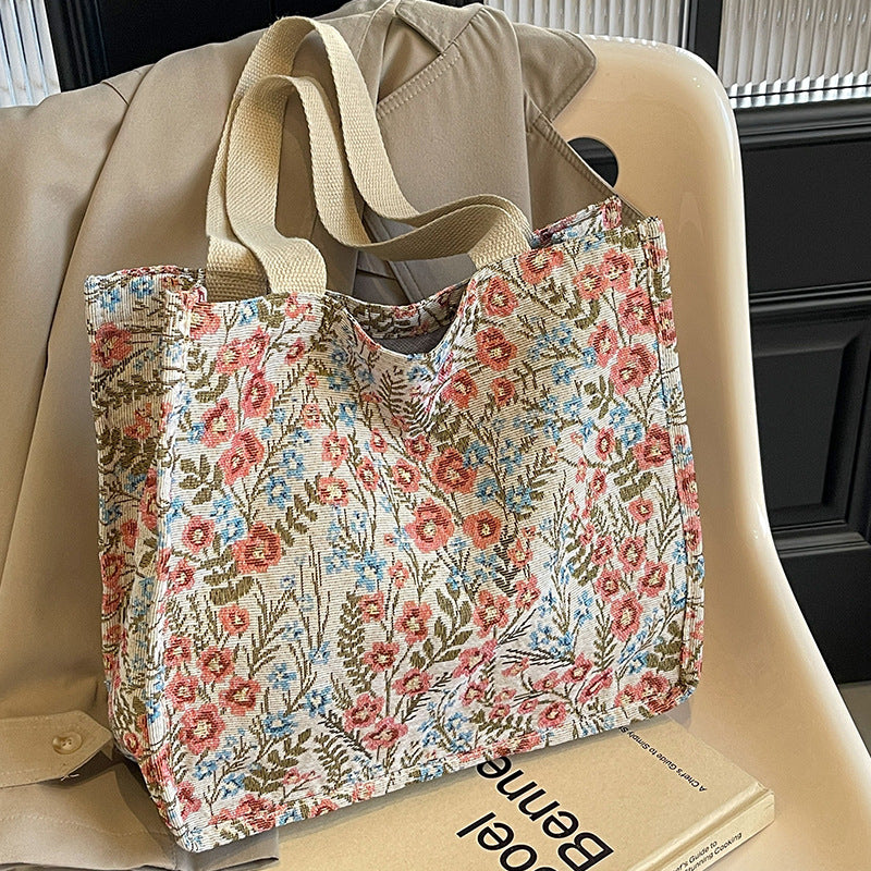 Bolso tote de lona informal con estampado floral para mujer