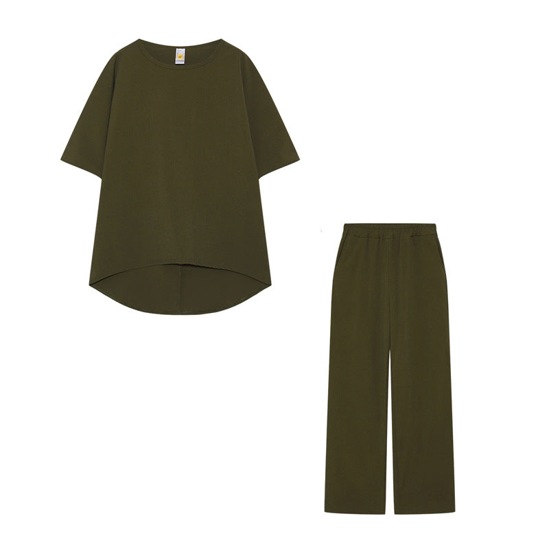 Conjunto informal de lino y algodón de talla grande para mujer