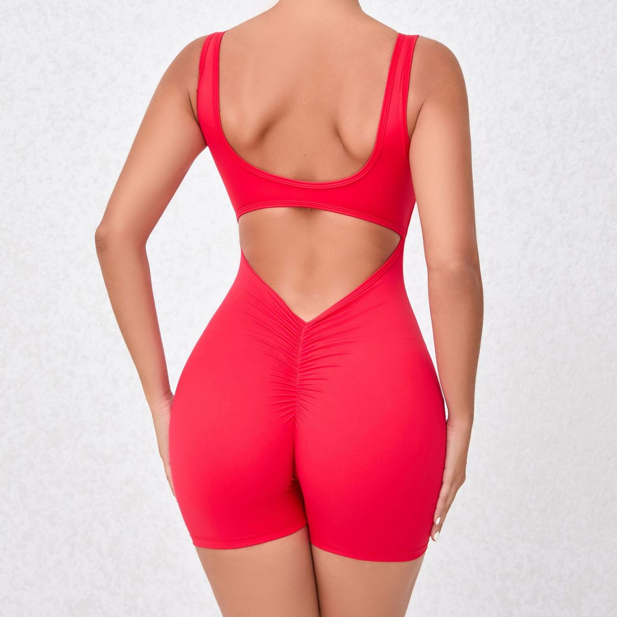 Women Fashion Solid Color Backless Sports Rompers