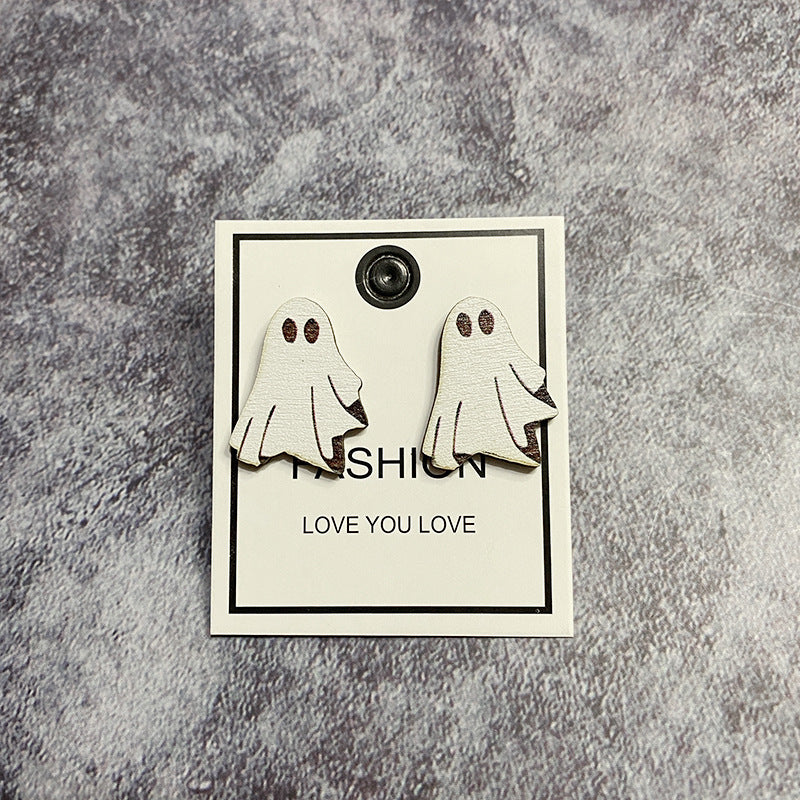 Halloween Women Horror Evil Ghost Black Cat Pumpkin Wooden Earrings