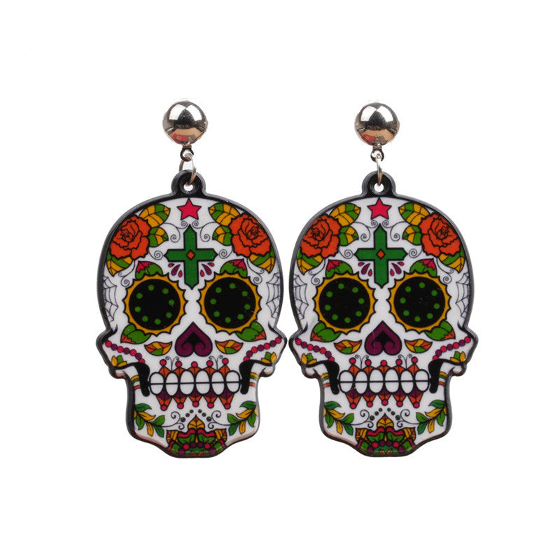 Pendientes de calavera acrílica de moda para Halloween para mujer