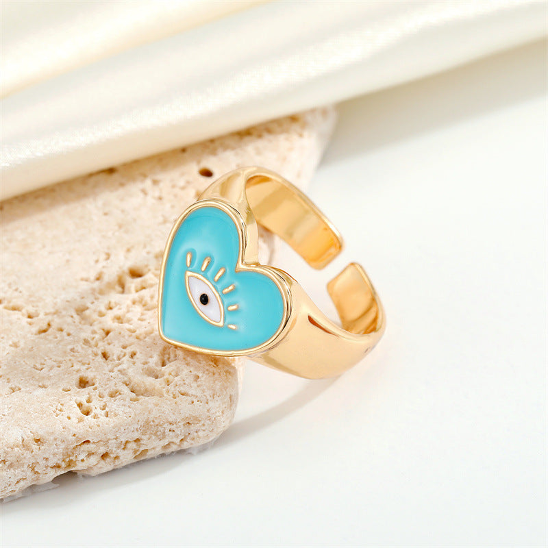 Anillo bohemio multicolor con forma de corazón y ojo de diablo para mujer, paquete de 5