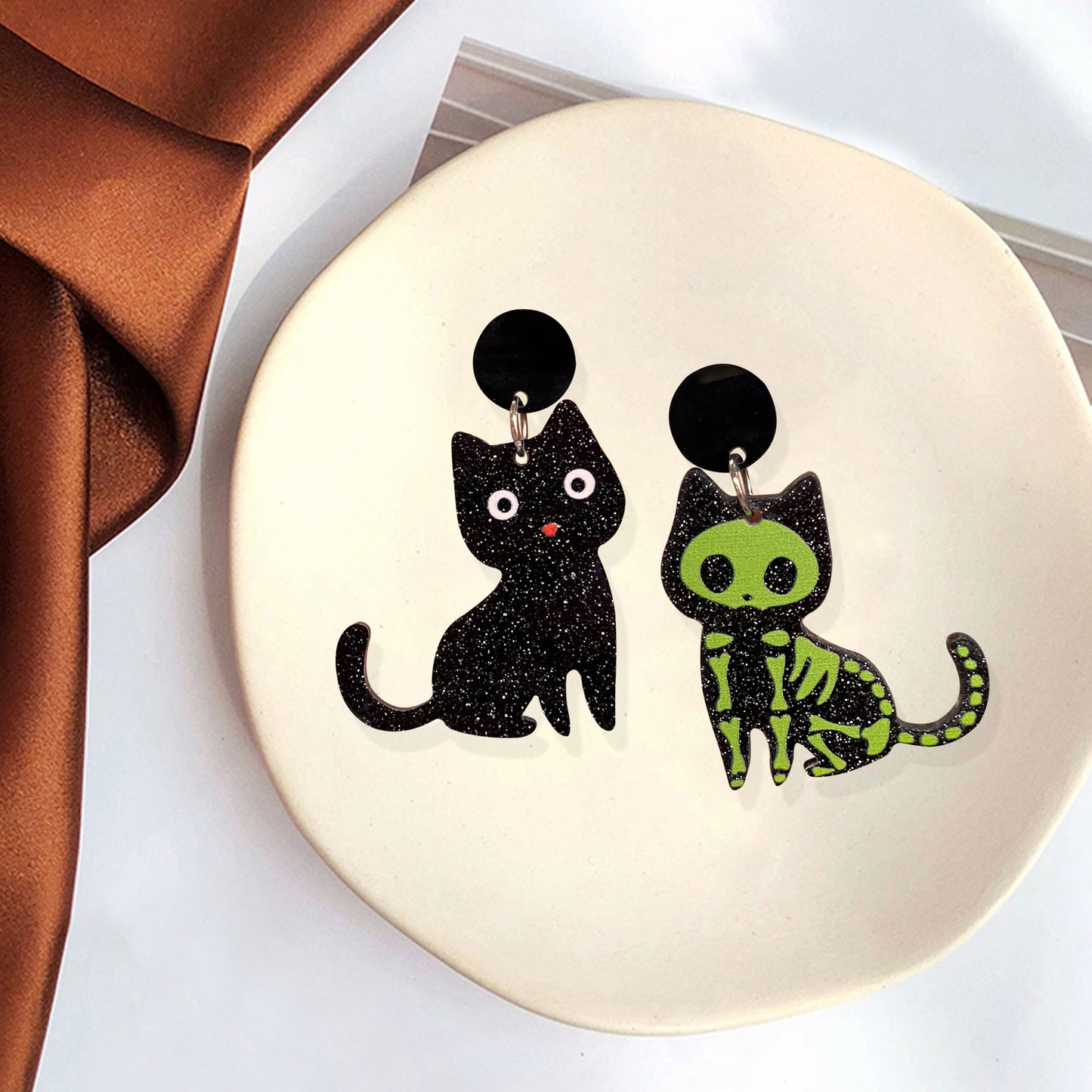 Halloween Women Funny Horror Black Cat Earrings