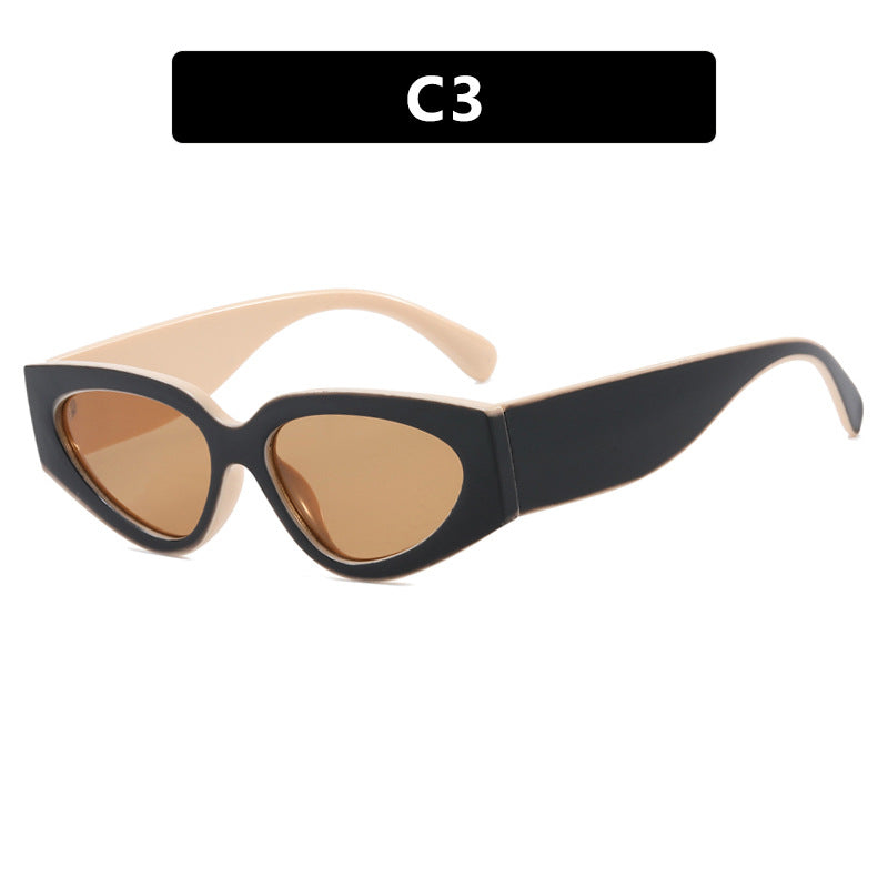 Lunettes de soleil tendance pour femmes, style chat, colorblock, avec monture en polycarbonate