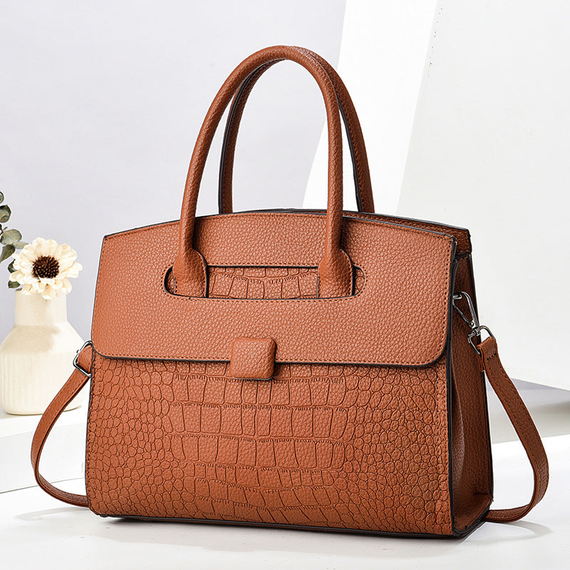 Sac à main décontracté à motif crocodile pour femme, couleur unie, grande capacité