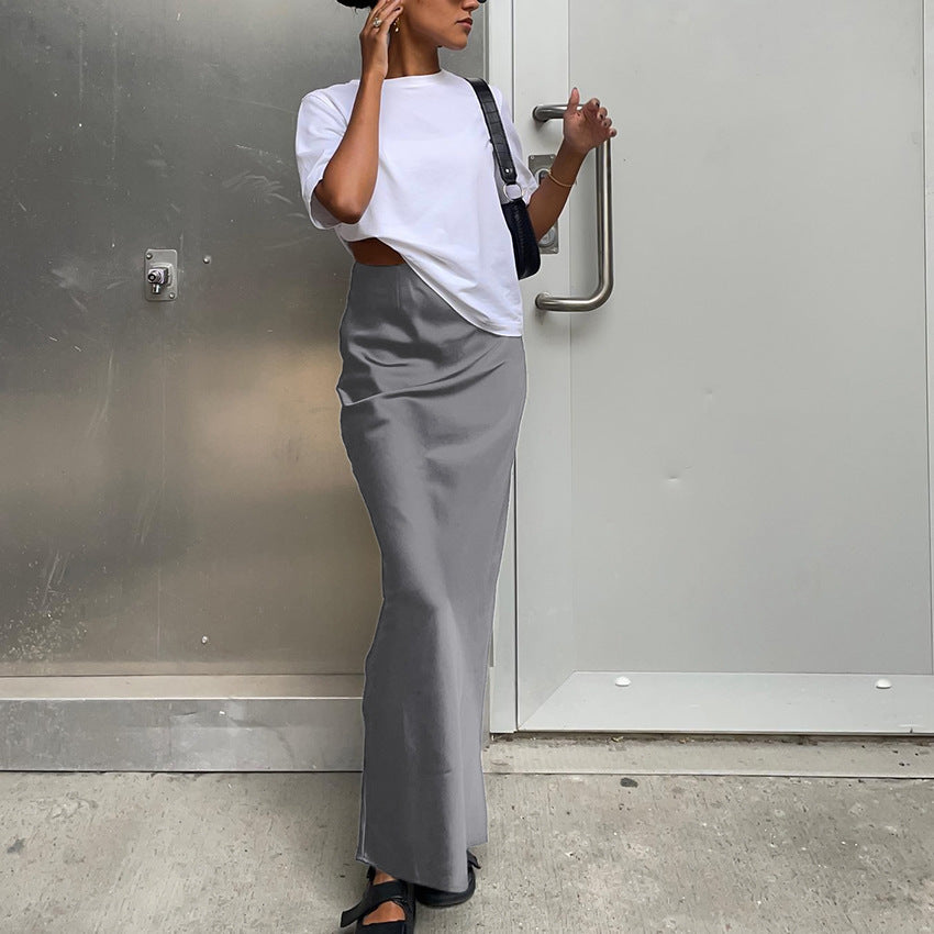 Women Fashion Solid Color Satin Slim Fit Skirt - Elegant and Comfortable