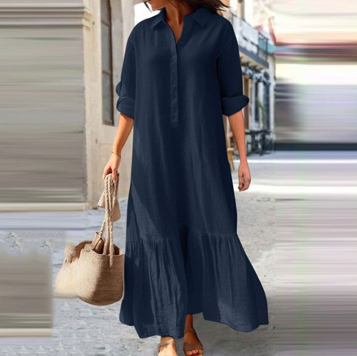 Robe longue décontractée en coton et lin pour femme, grande taille
